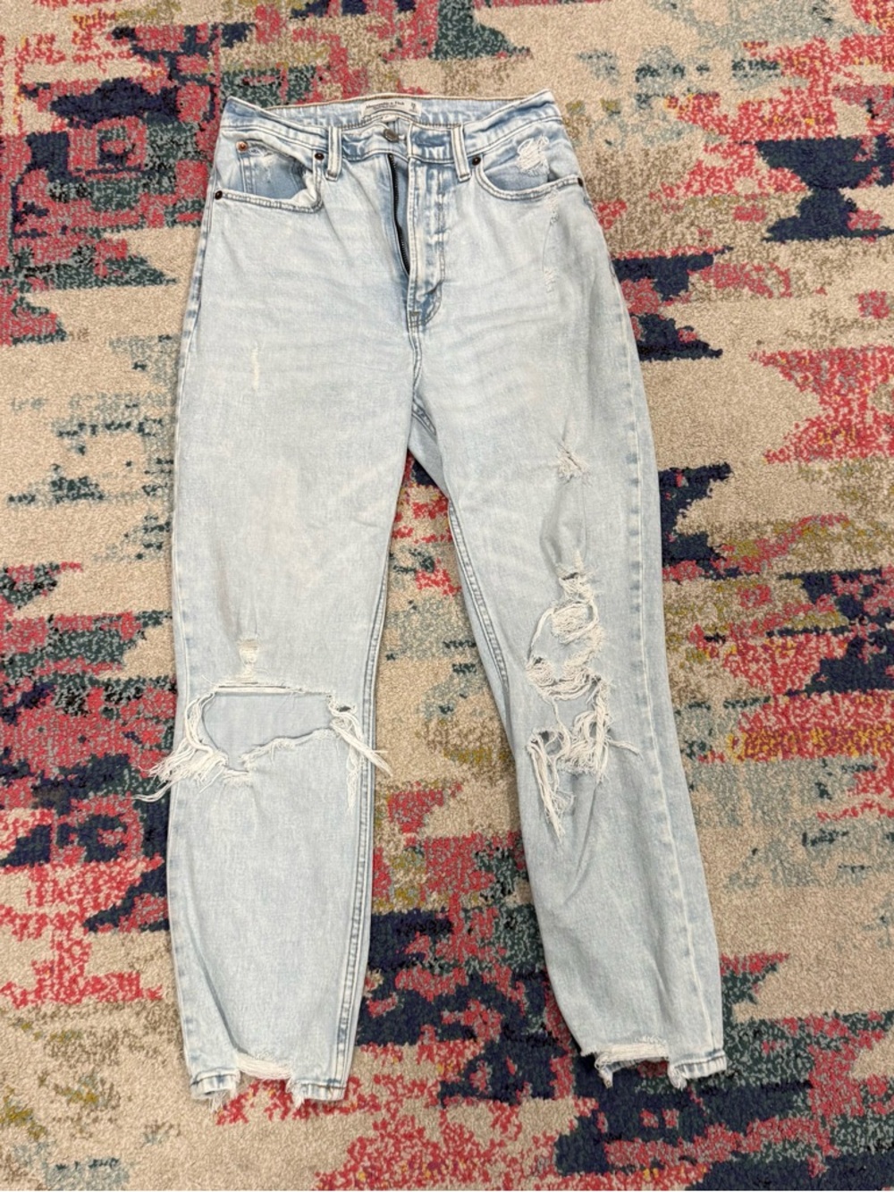 Abercrombie & Fitch Light Wash Distressed Boyfriend Jeans